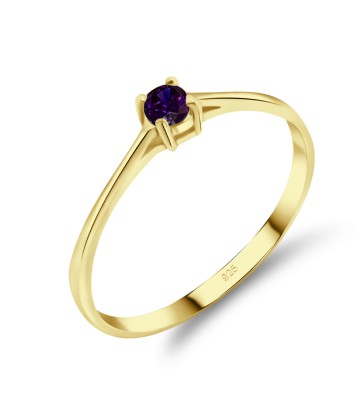 Gold Plate 3mm Amethyst CZ Ring CSR-150-3-GP